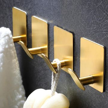 Buy gold Adhesive Wall Hooks | Matte Black Stainless Steel Towel &amp; Coat Hooks (4 Pack)