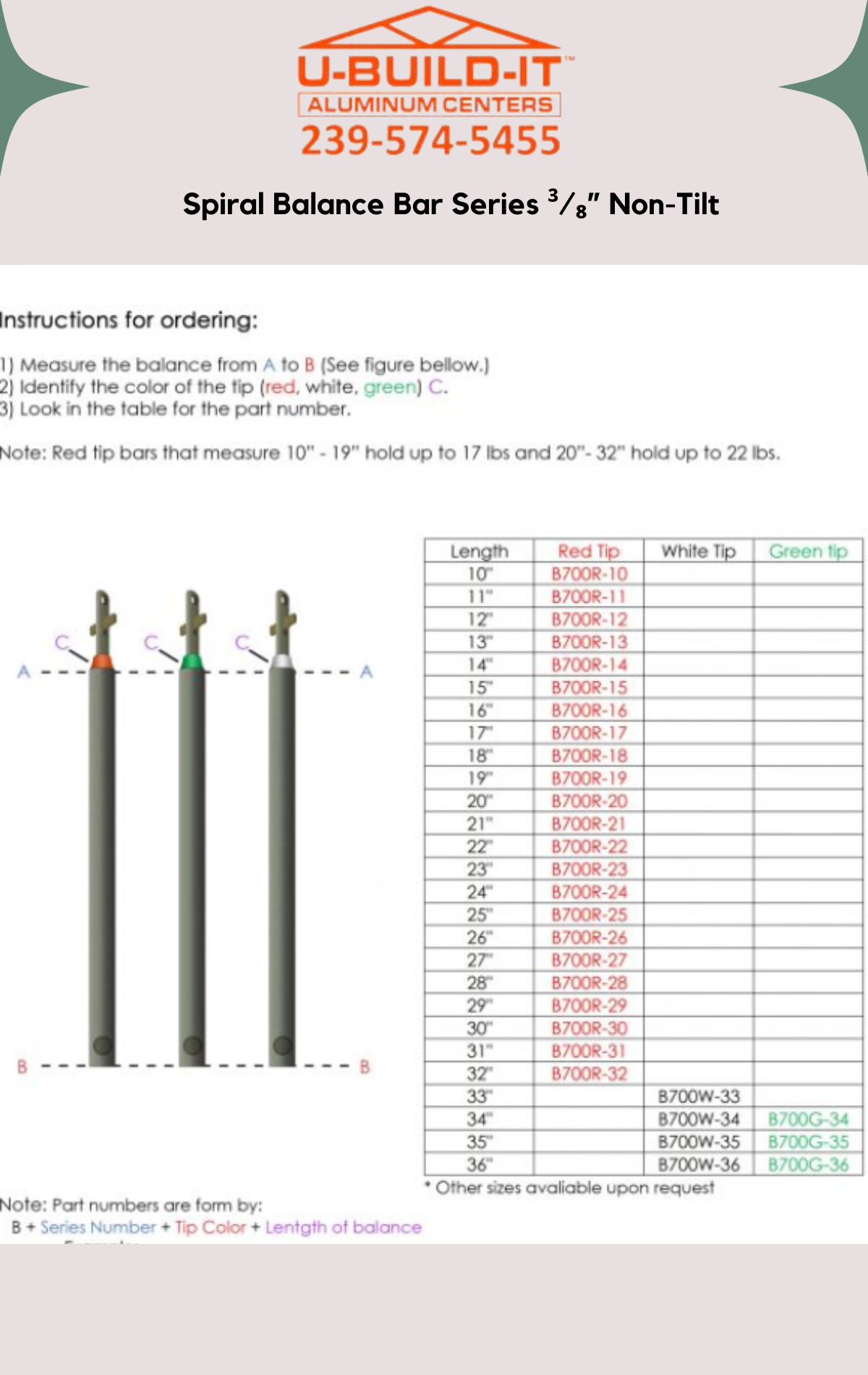 Spiral Balance Bar 3/8” Non-Tilt (T-Tip)